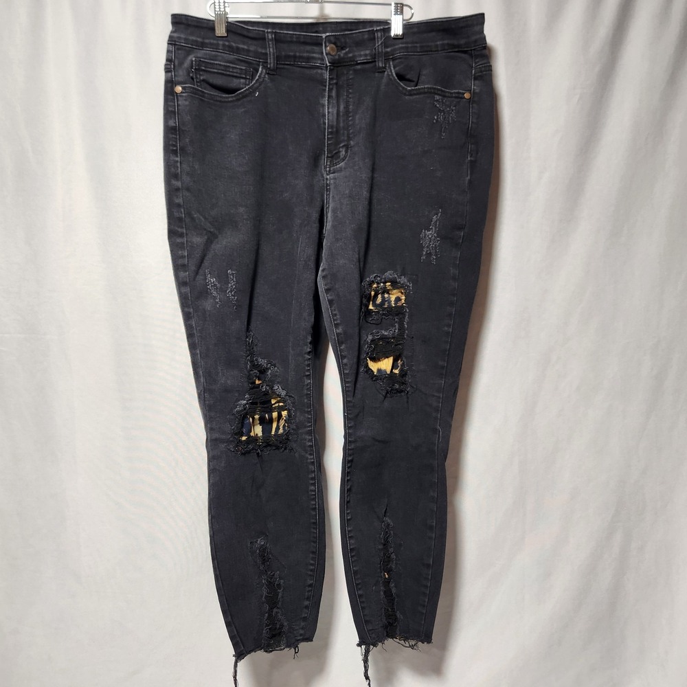 JUDY BLUE black Distressed Jeans denim stretch Skinny Fit leopard‎ size 18W